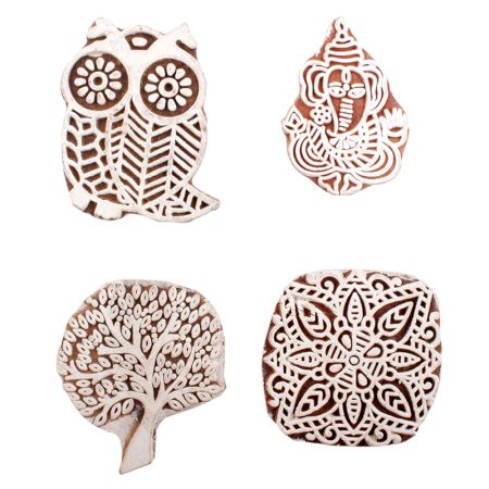 Set of 4 Piece New Mix Wooden Printing Block